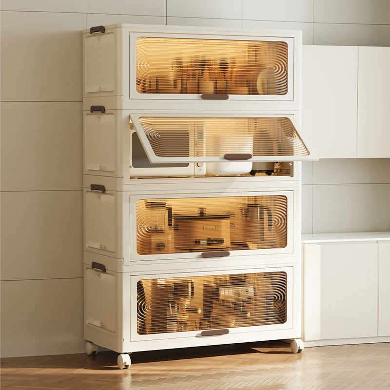 透明门多层置物架柜子折叠柜多层小户型收纳神器储物柜收纳抽屉