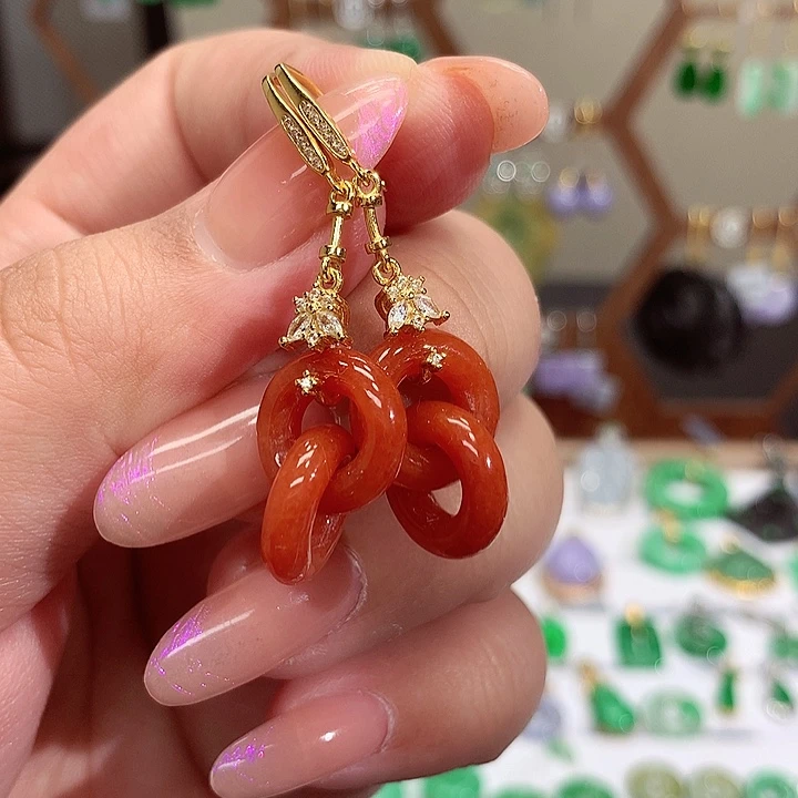 银S925镀金镶嵌翡翠耳饰天然翡翠耳饰