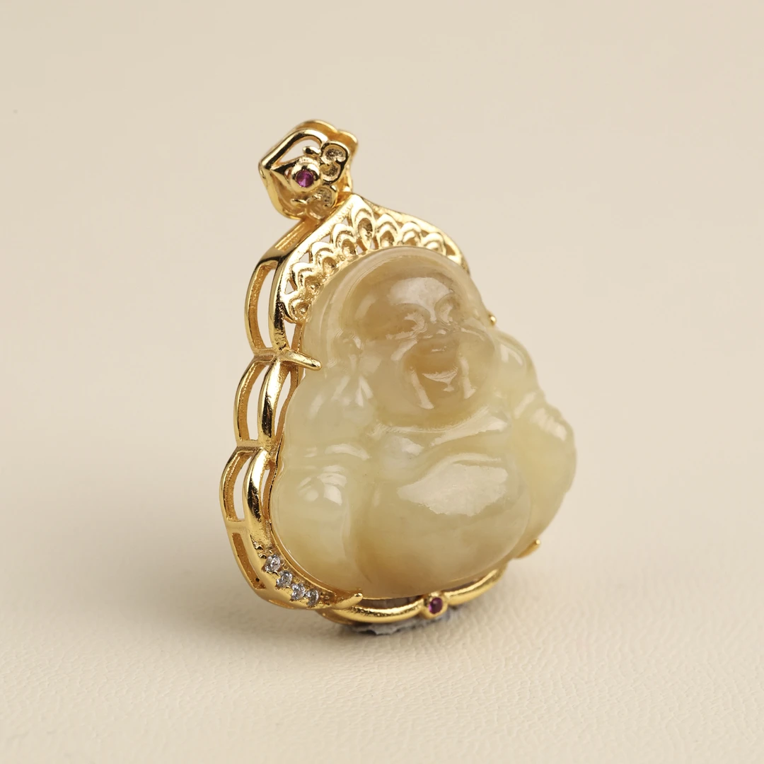 S925银和田玉糖料佛公吊坠-D8784-鹤