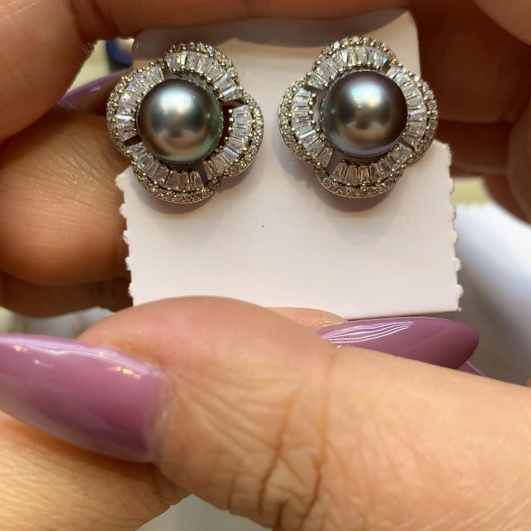 银S925镶嵌耳饰海水珍珠