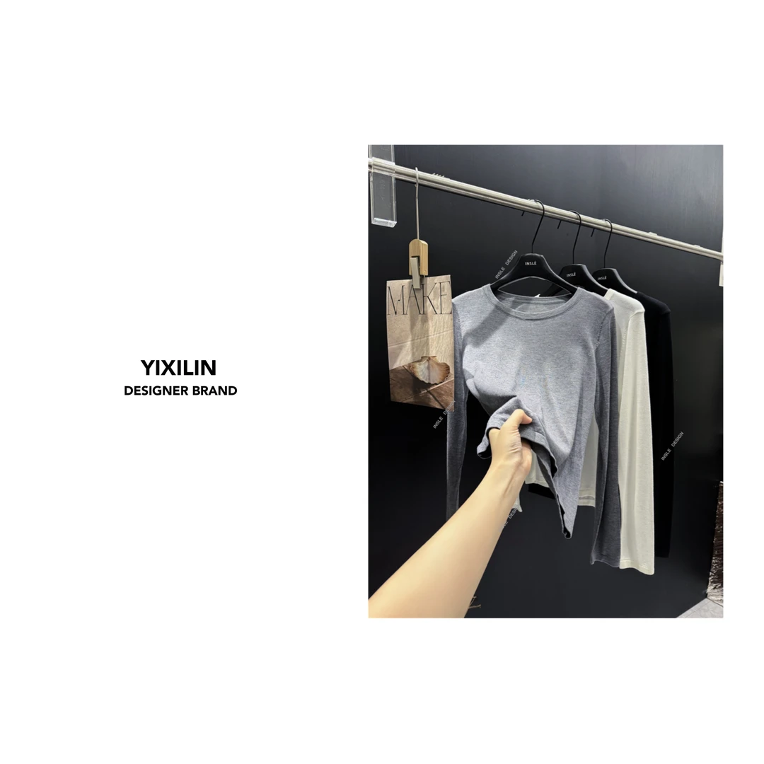 YIXILIN 极简风羊毛天丝混纺百搭套头针织长袖女