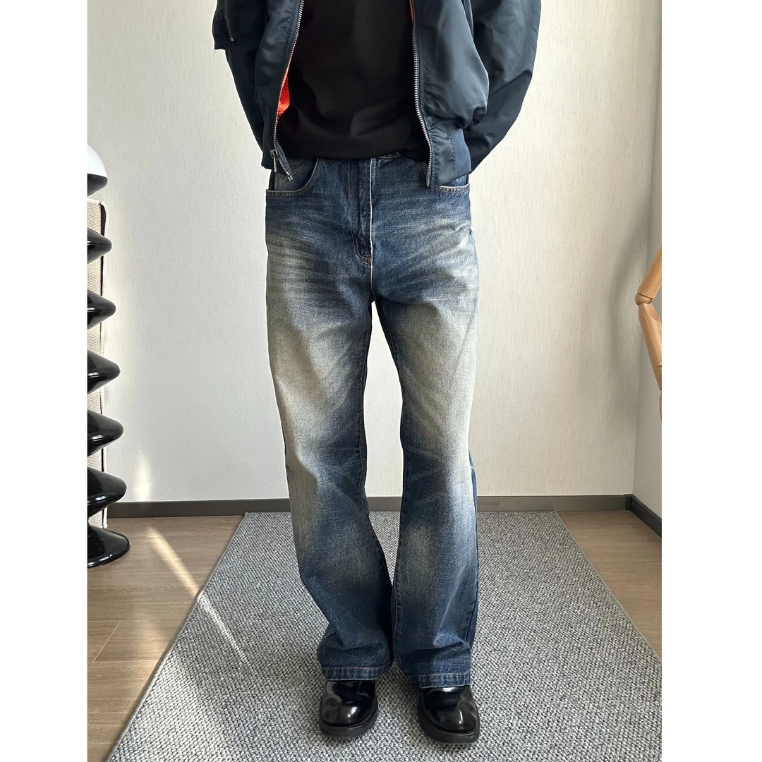 【25新款】14oz竹节棉2021m水洗newvintage复古微喇直筒牛仔裤蓝色
