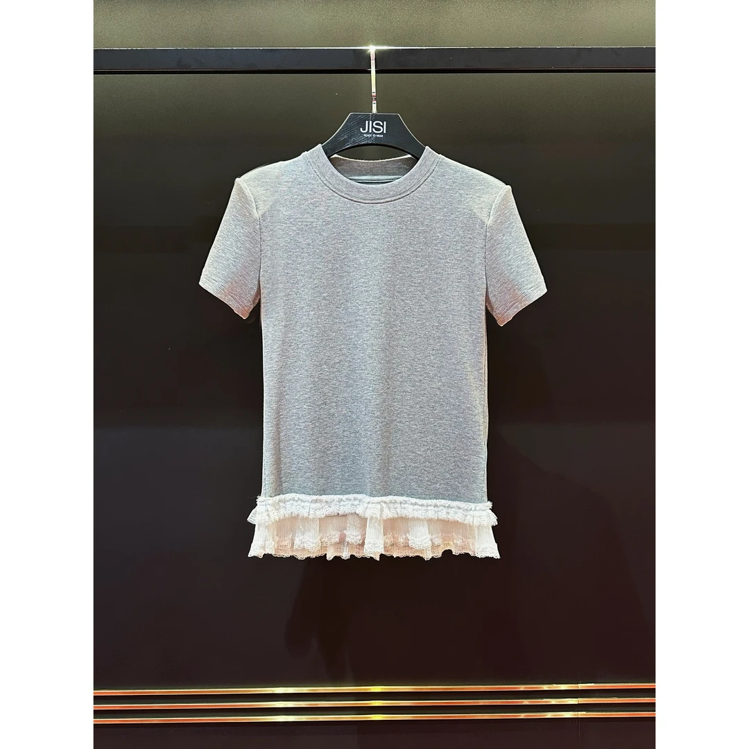 JISI 25ss蕾丝花边白色短袖上衣-TX25062