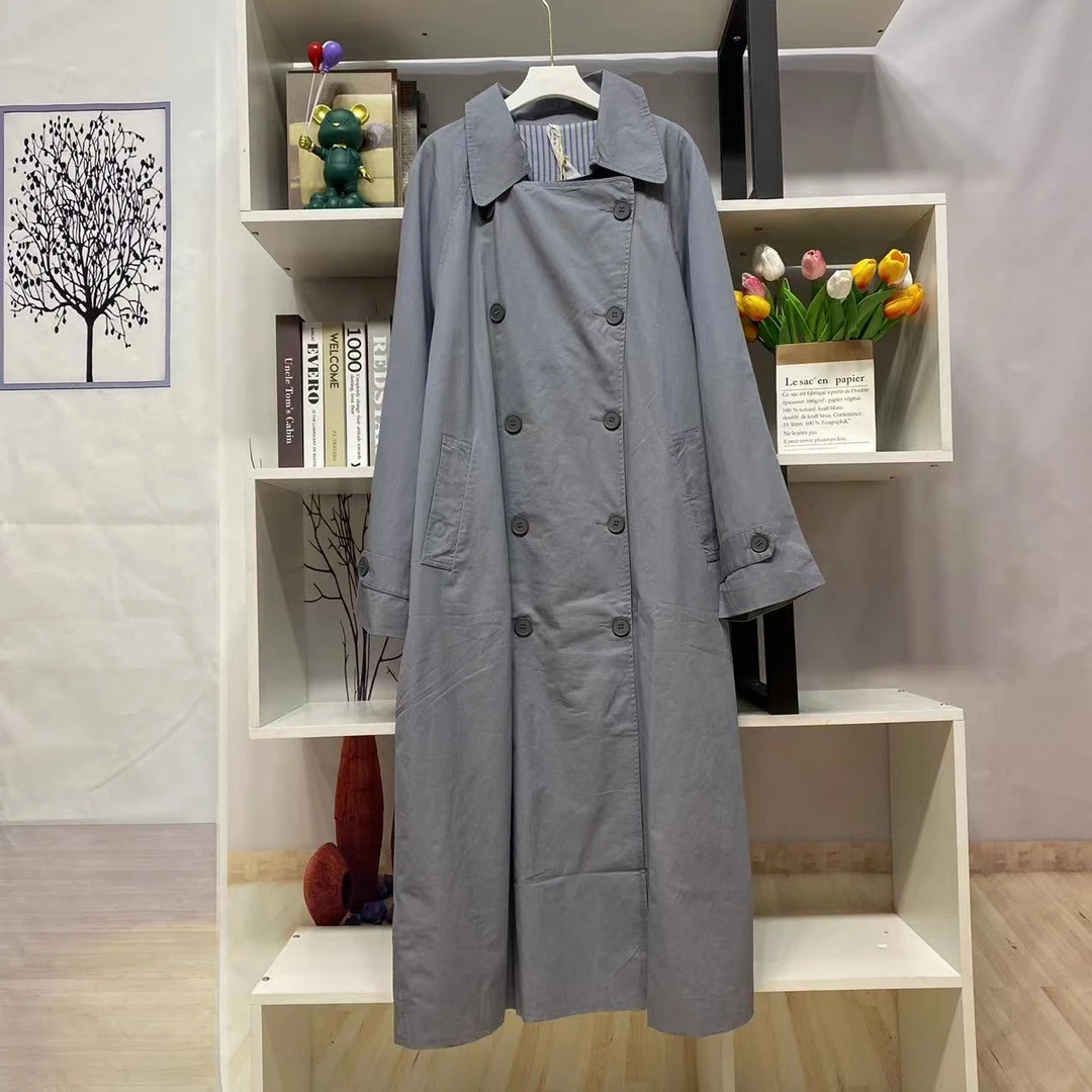 G6352时尚灰蓝色翻领双排扣可收腰上衣