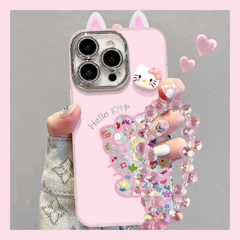 鲜花KT猫手机壳适用于苹果16/华为/oppo/vivo羽纱壳网红可爱流行