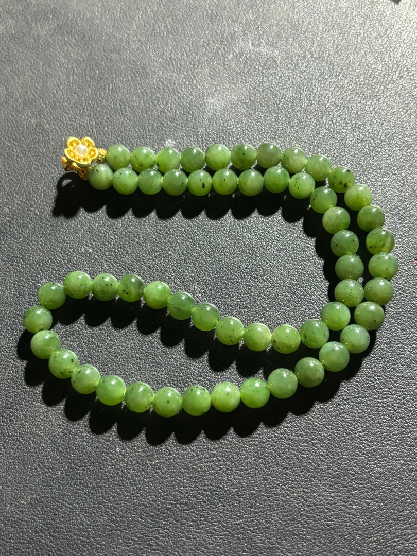 潮戴珠宝   纯天然和田玉碧玉珠链花花款