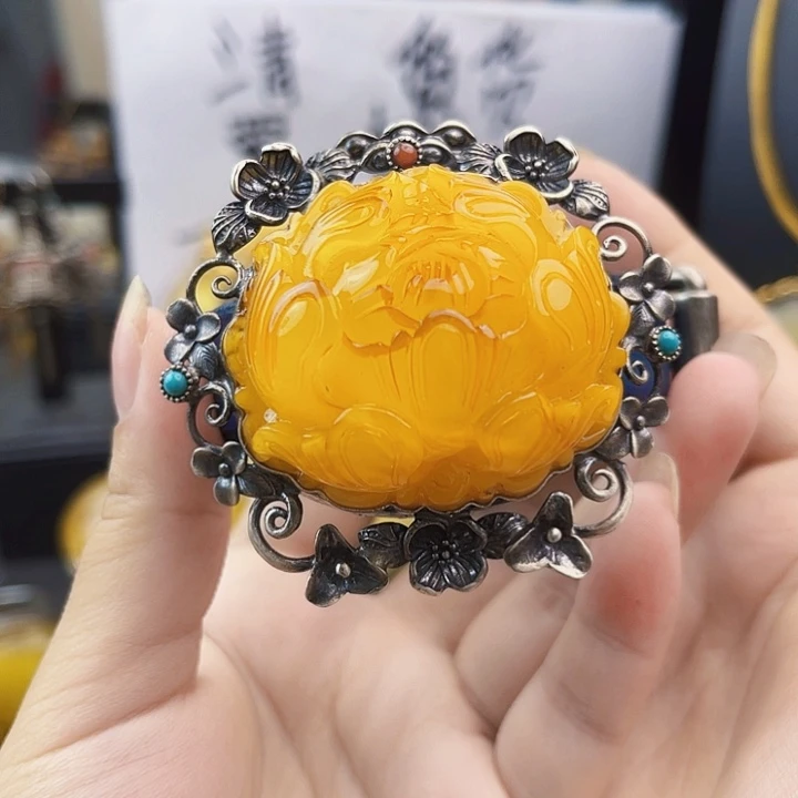 银S925镶嵌琥珀裸石