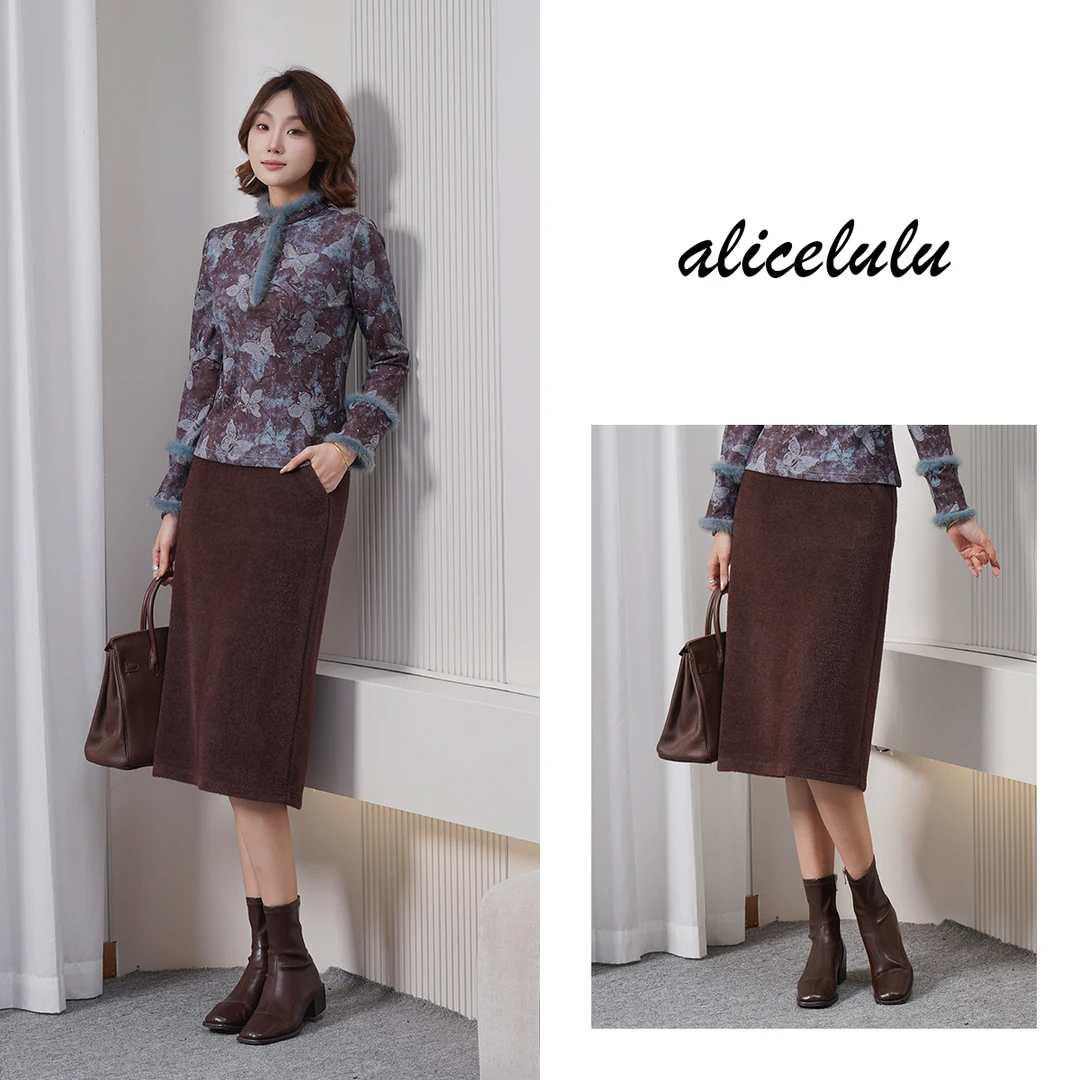 alicelulu摩登时代.高级感气质包臀后开叉半身裙S622866W