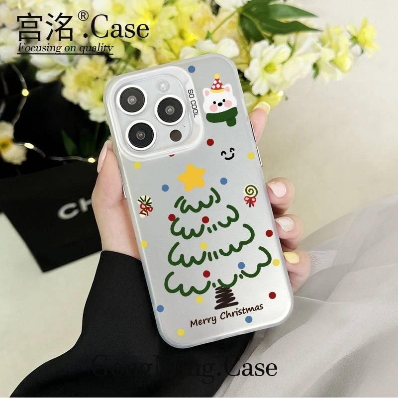 绿线圣诞树小熊彩银壳适用于iPhone苹果17手机壳华为oppo小米手机