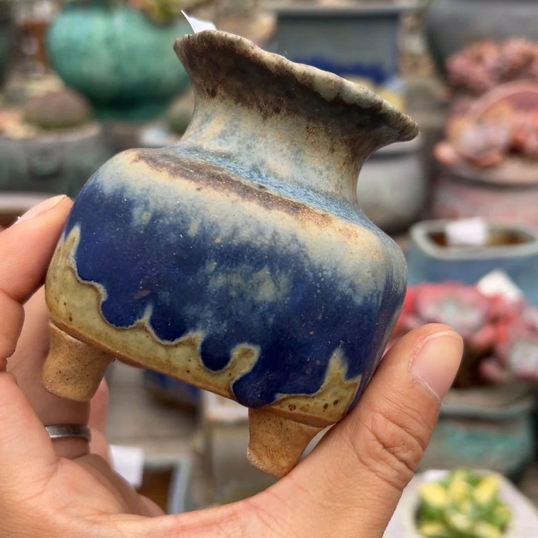 1987花盆yy003景泰蓝缺口小方瓶