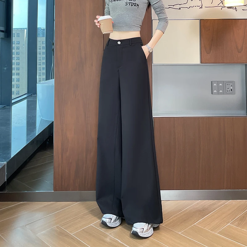 春秋季高腰阔腿裤女遮跨显瘦长裤宽松休闲直筒裤垂感拖地西装裤子