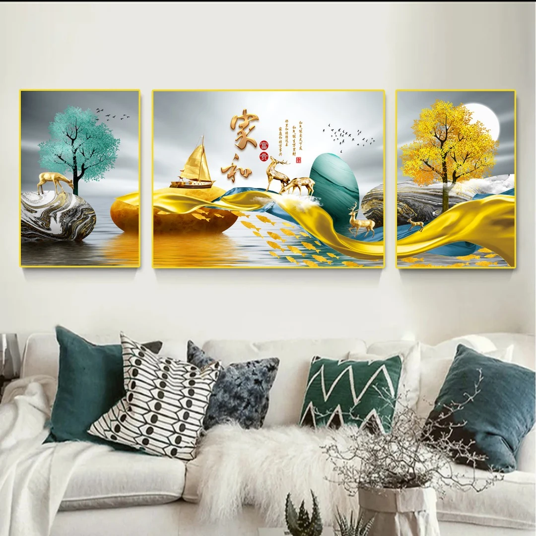 美临佳【家和富贵】客厅晶瓷镶钻铝合金边框真晶瓷装饰画简约KT00