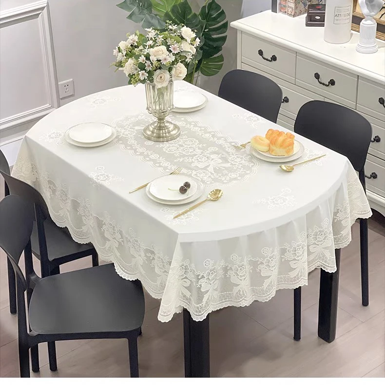 珠光蕾丝桌布椭圆形桌布防水防烫防滑轻奢高餐桌布防水防油免洗