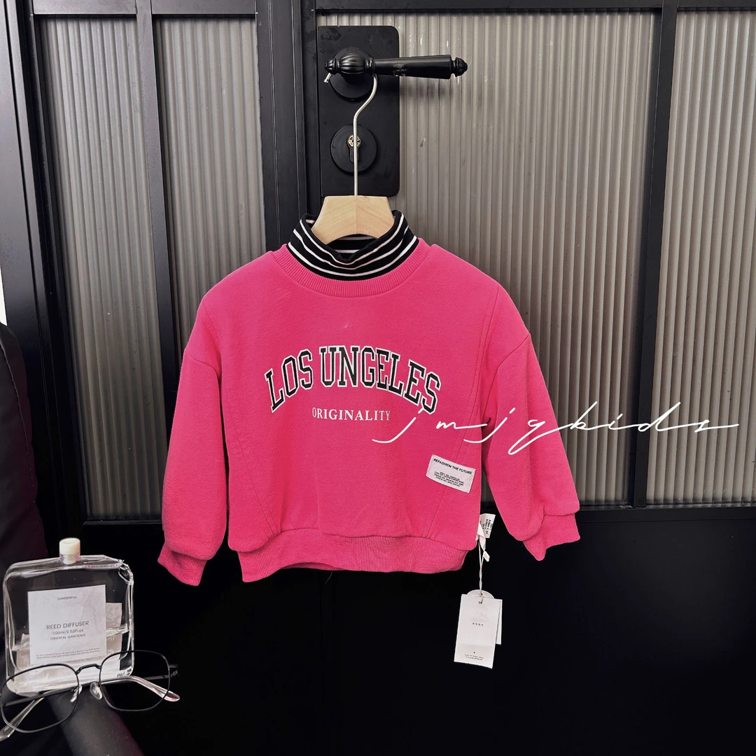 【JMJQ 23967】秋冬中小童原创设计剪裁印花加绒中领圆领套头卫衣