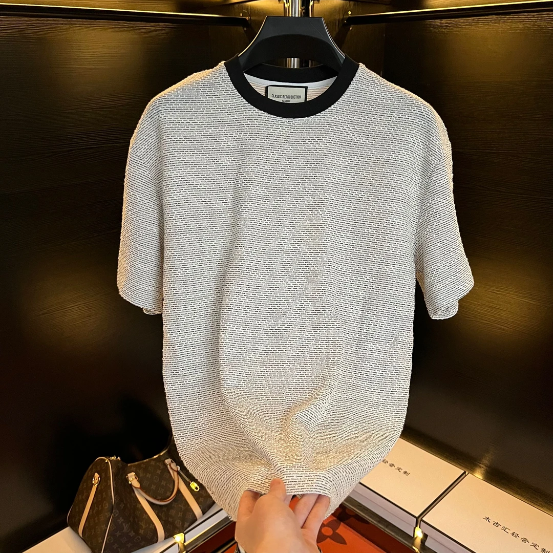 夏日限定-编织短袖T恤男夏季新款设计款轻奢男士上衣半袖体恤衫