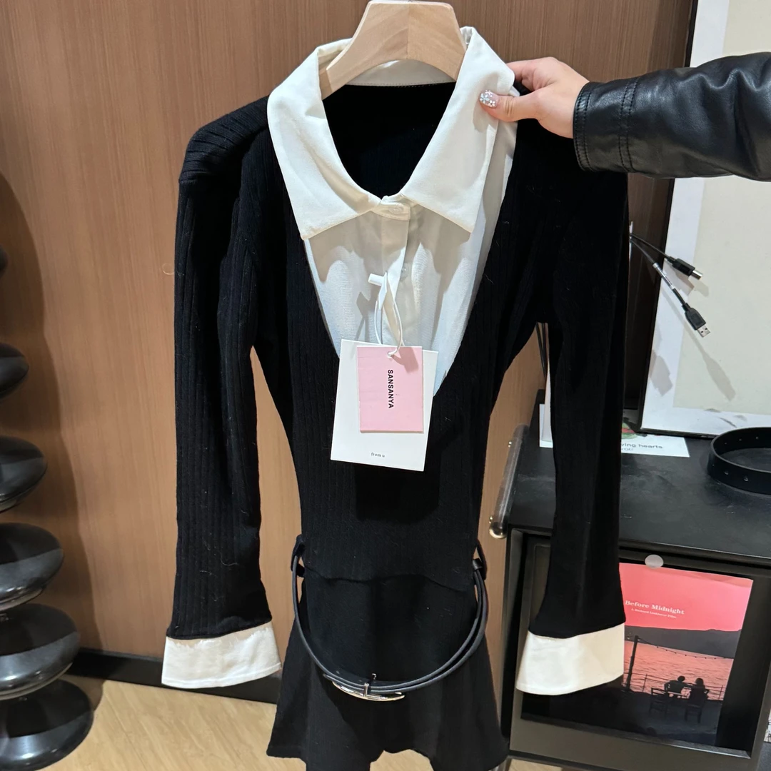 拼接连衣裙------