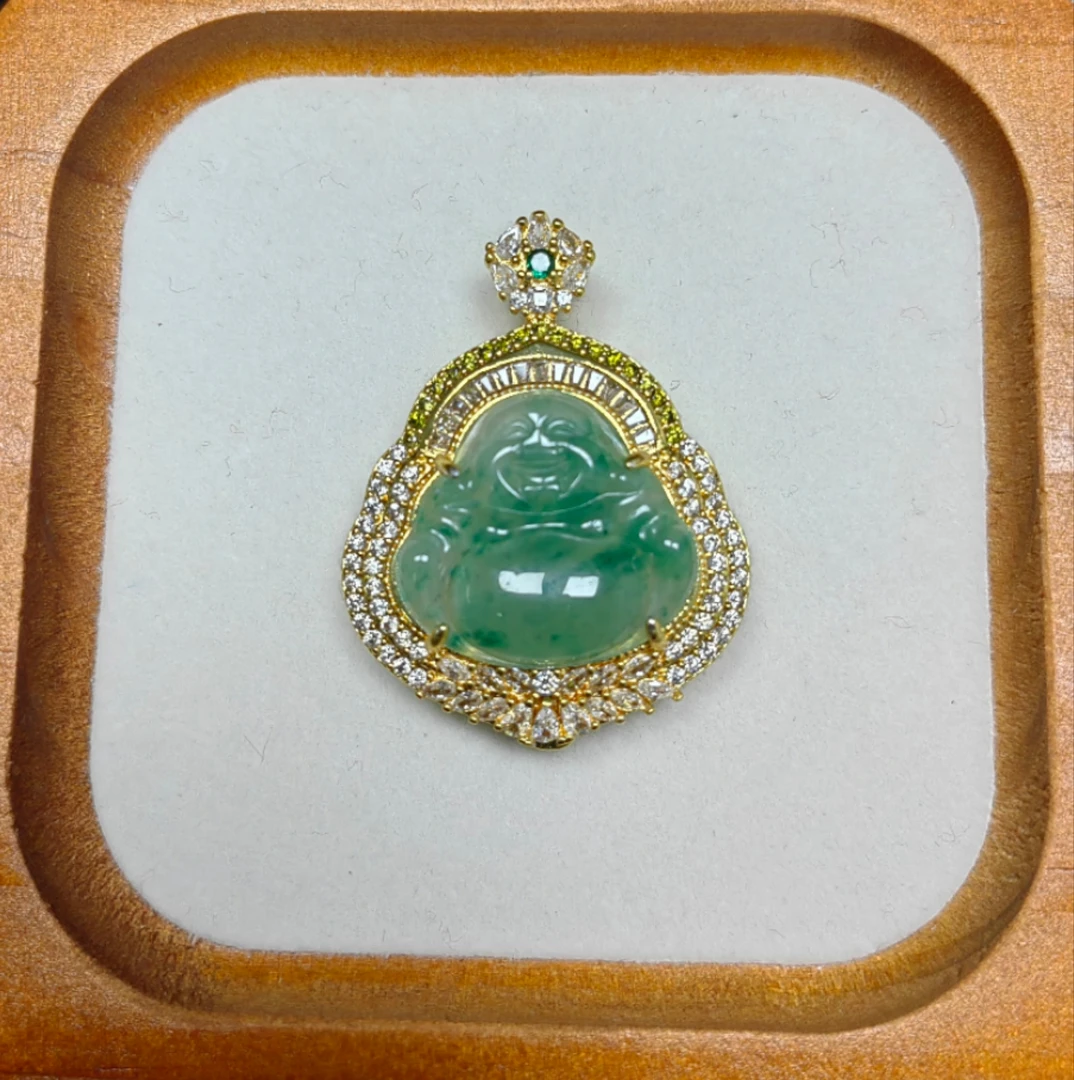 天然A货非洲翠 金色豪镶大佛公吊坠43.5*33*14多样性发1件 C40