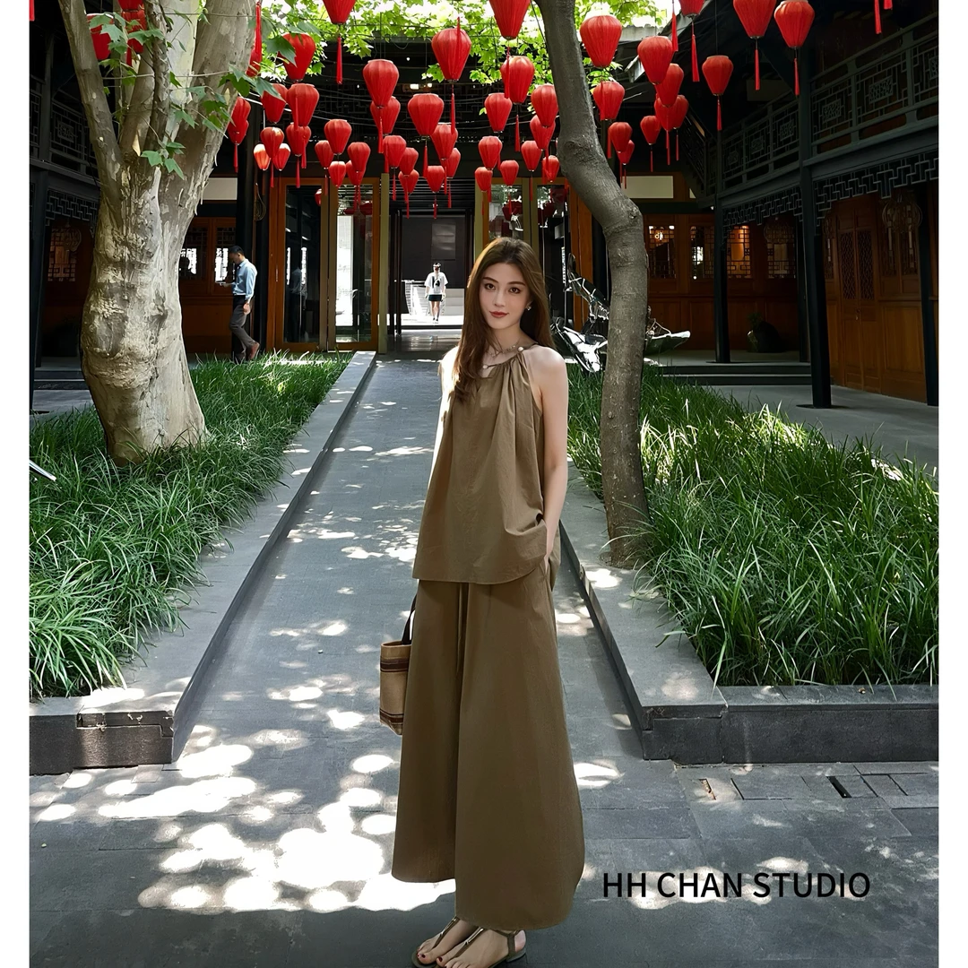 HH.CHAN“日晒绿”定制棉阳光绿色ED新款挂脖两件套HH52A36639