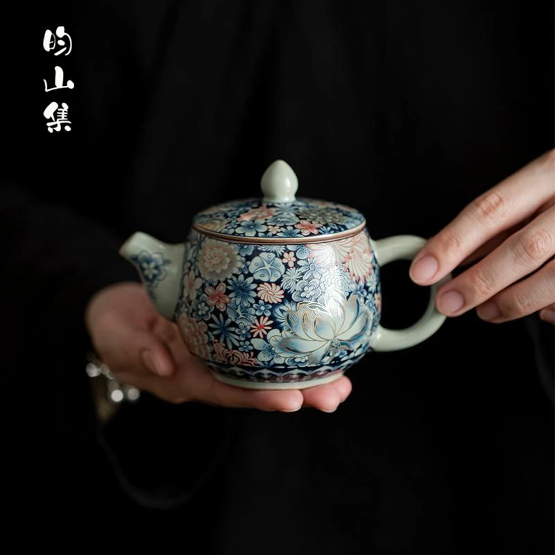 汝窑青花家用茶壶泡茶壶陶瓷功夫茶具高档精致一人饮不烫手泡茶器