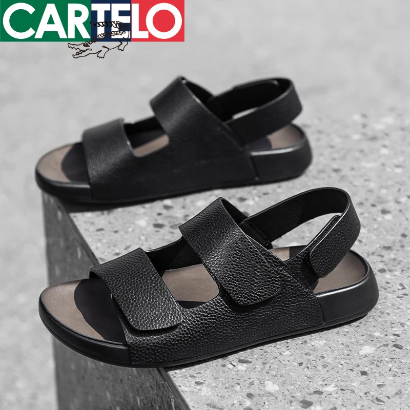 卡帝乐鳄鱼头层牛皮凉鞋男款2025夏季爆款时尚百搭外穿开车沙滩鞋