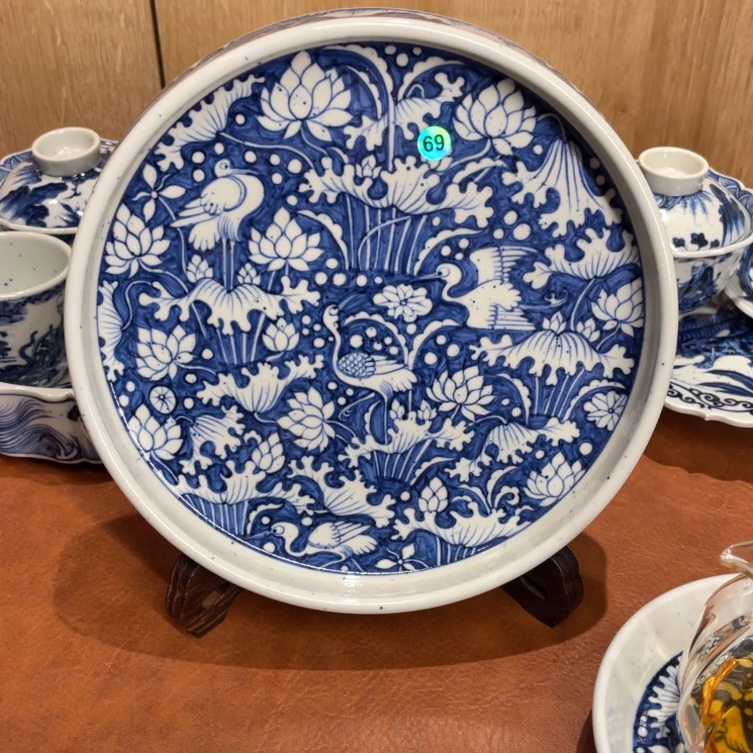 景德镇纯手工手绘一鹭壶承18.5直径69