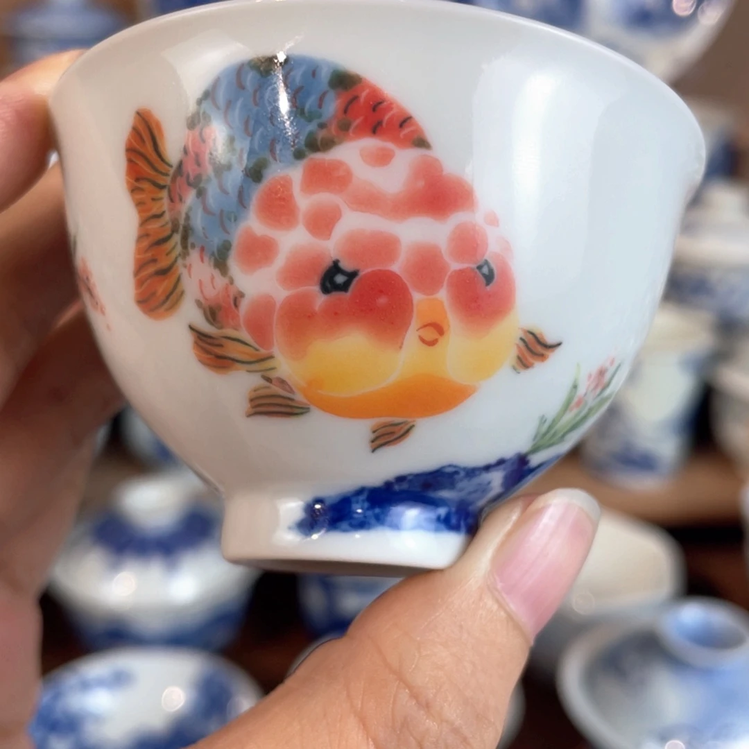 泥藝瓷梦太湖石兰寿金鱼杯