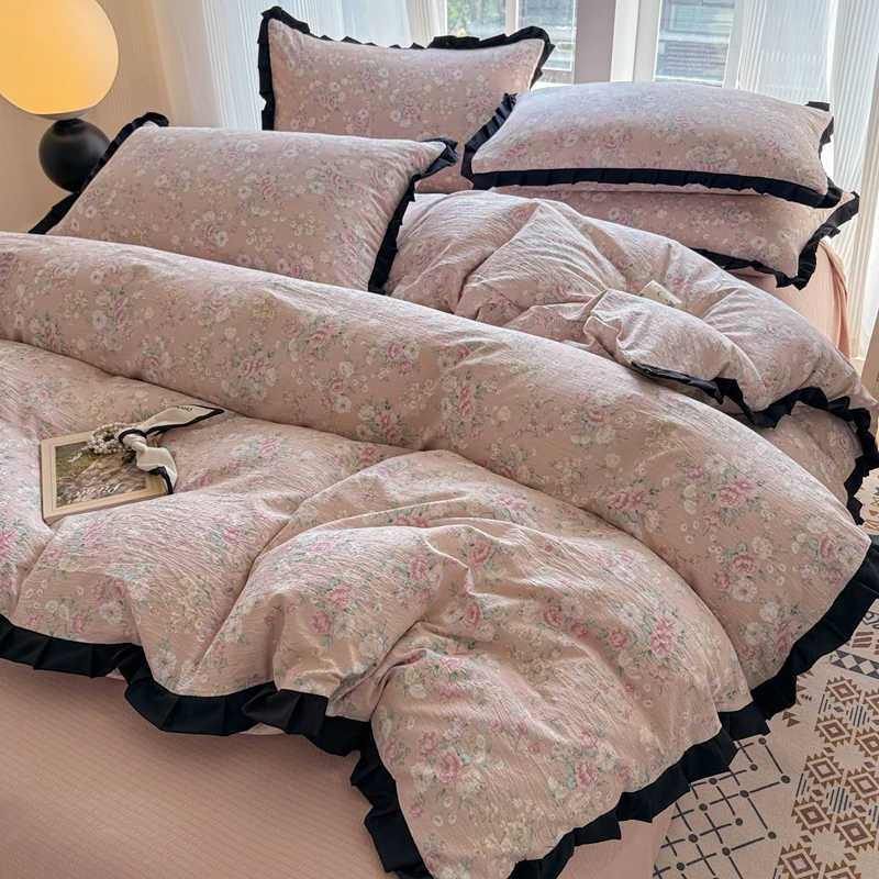 【主播推荐】一A类法式花边双层纱针织棉四件套