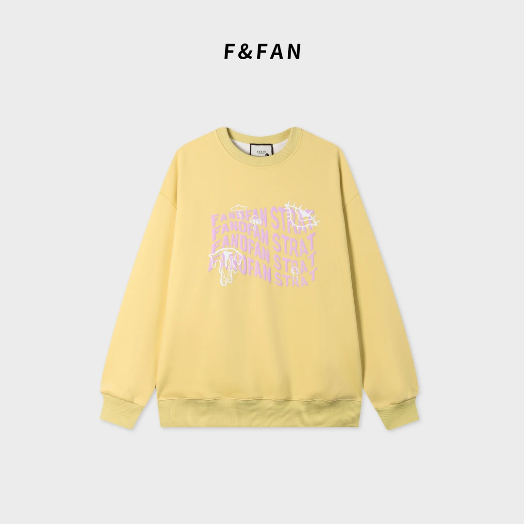 F&FAN【潘多拉】秋冬奶油绿情侣装加绒潮牌子裤印花圆领长袖卫衣