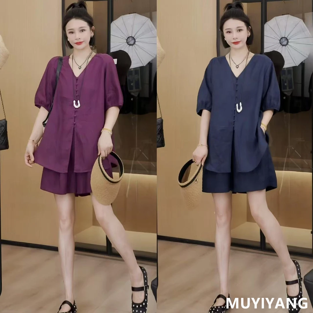 【壹素】小众高级感时尚休闲亚麻高定两件套装 衣长72 25-156#