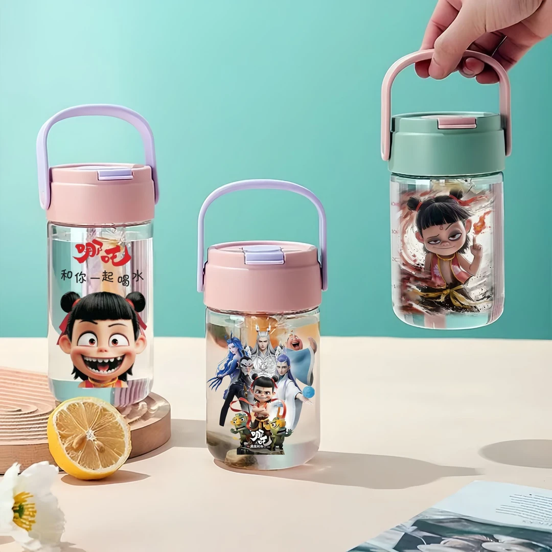 新款哪吒敖丙水杯女生高颜值大容量便携式运动吸管杯夏季带茶隔