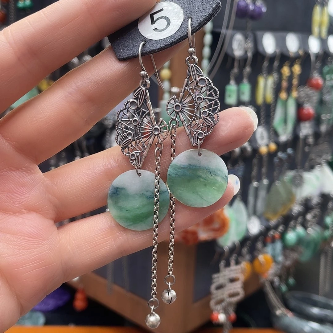 翡翠耳饰银S925镶嵌C****?ghnhghh