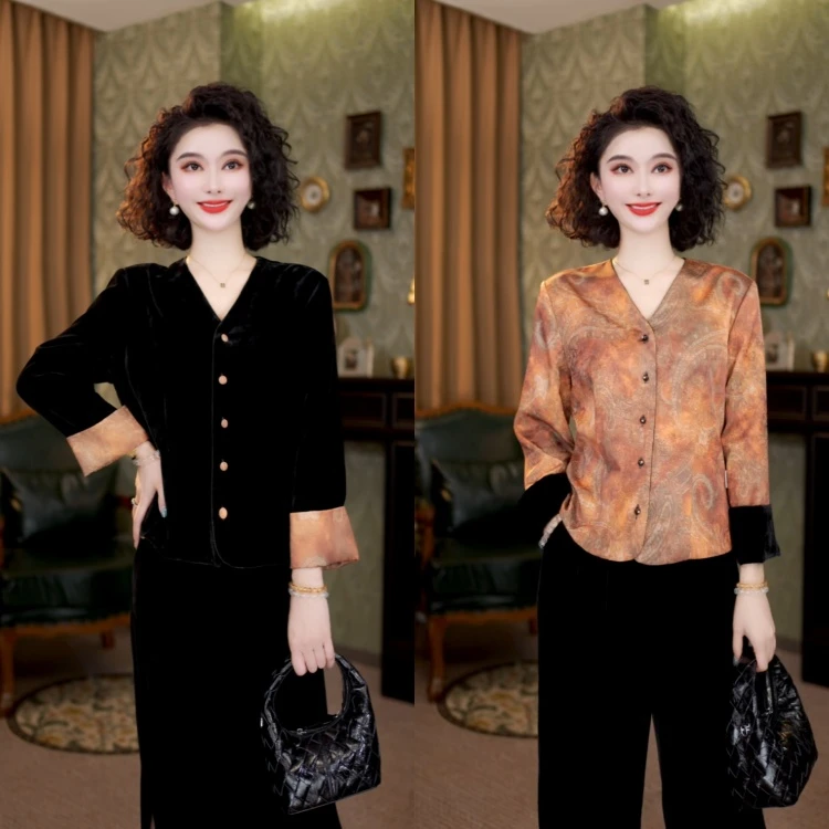 【双面穿】新中式国风提花外套女新款V领唐装宽松上衣LYGWT2069