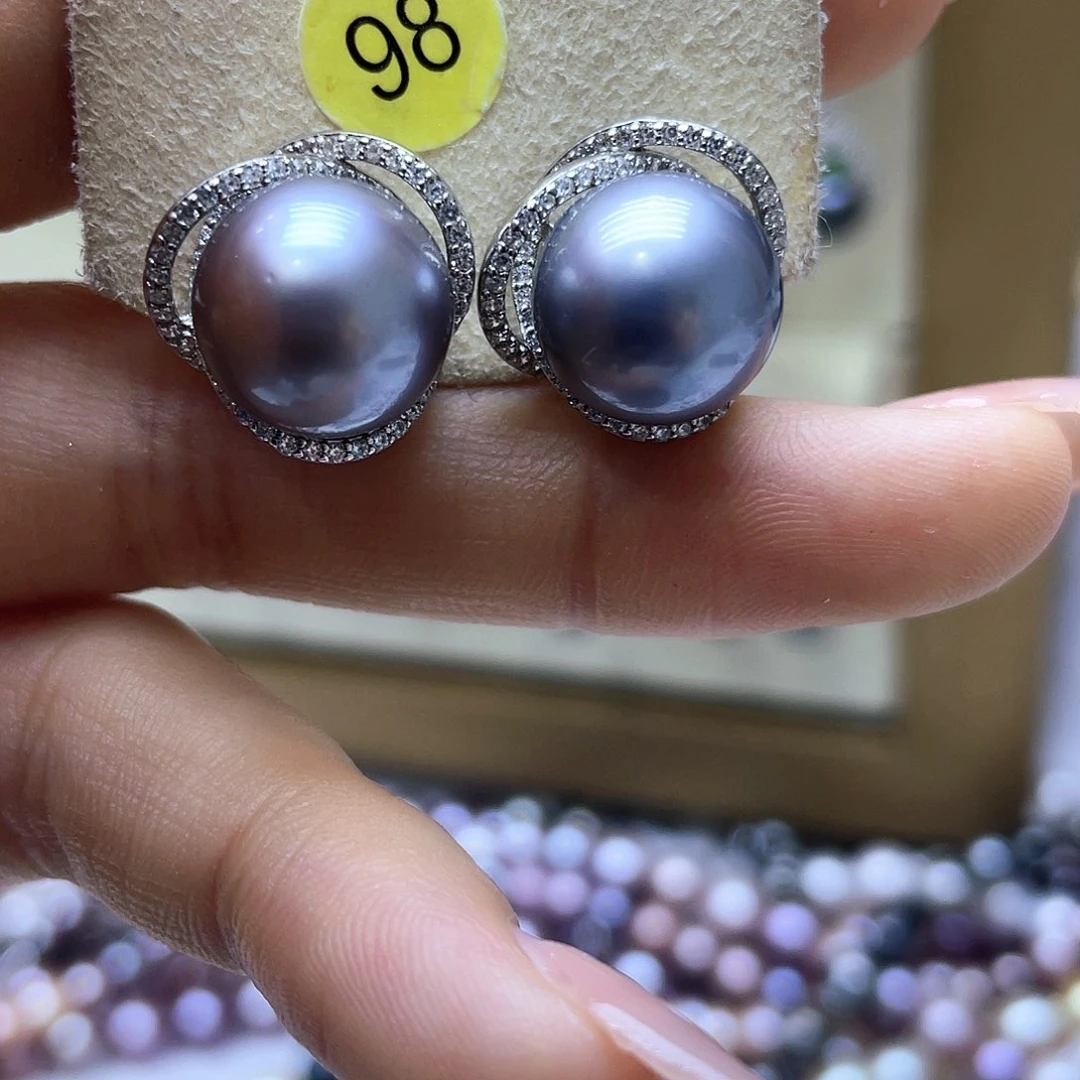 海水珍珠耳饰银S925镶嵌