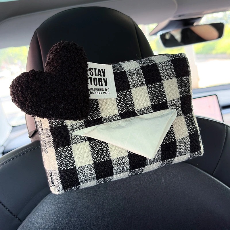 毛绒爱心车载椅背纸巾盒汽车内手扶箱抽纸盒车用纸巾袋包高级感