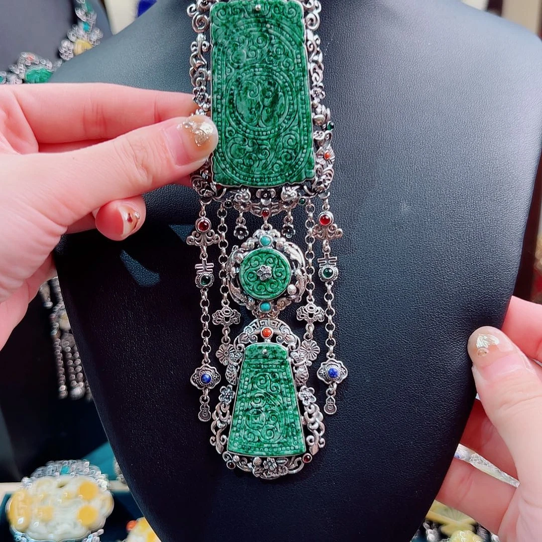 翡翠银S925镶嵌吊坠锦象原创设计吊坠