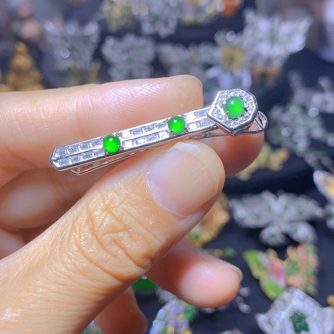 翡翠银S925镶嵌吊坠(不含链)天然翡翠