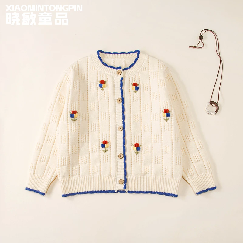 三色花朵开衫女童毛衣XM2284