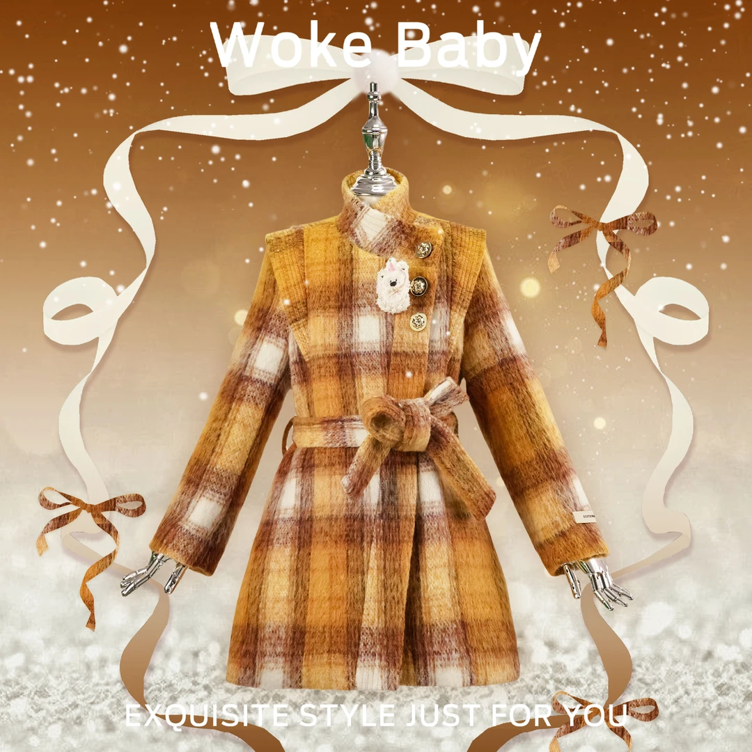 【温莎假日】加绒加厚女童冬季格子长款大衣外套汉服 V10288