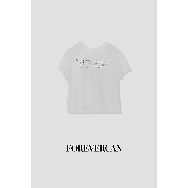 FOREVERCAN“经典百搭”T*R24S客订彩色施华洛烫钻短袖上衣ST21303