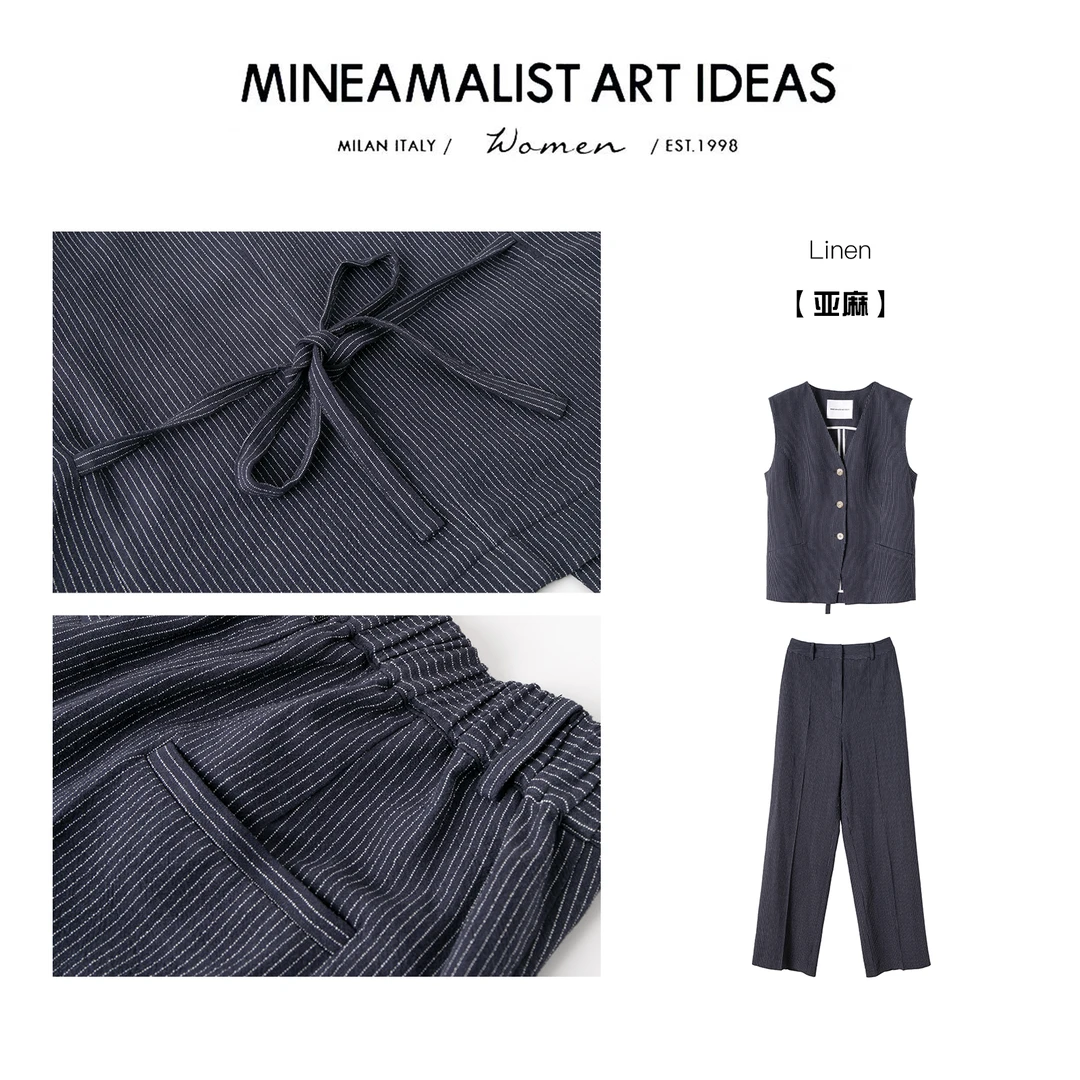 夏季色织亚麻纹理无袖马甲裤子1391M