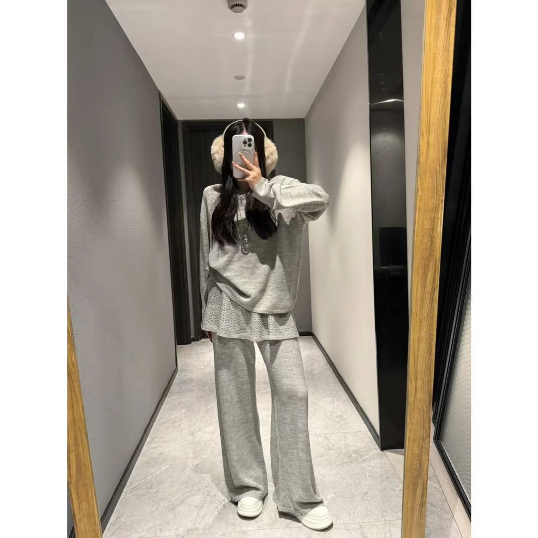Xiaix【灰色轨迹套装】宽松显瘦休闲运动风针织上衣+长裤TZ251218