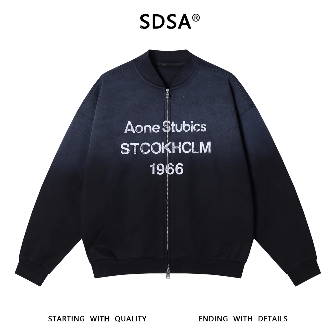 SDSA男士秋冬新款痞帅男装美式渐变印花字母数字拉链卫衣百搭宽松