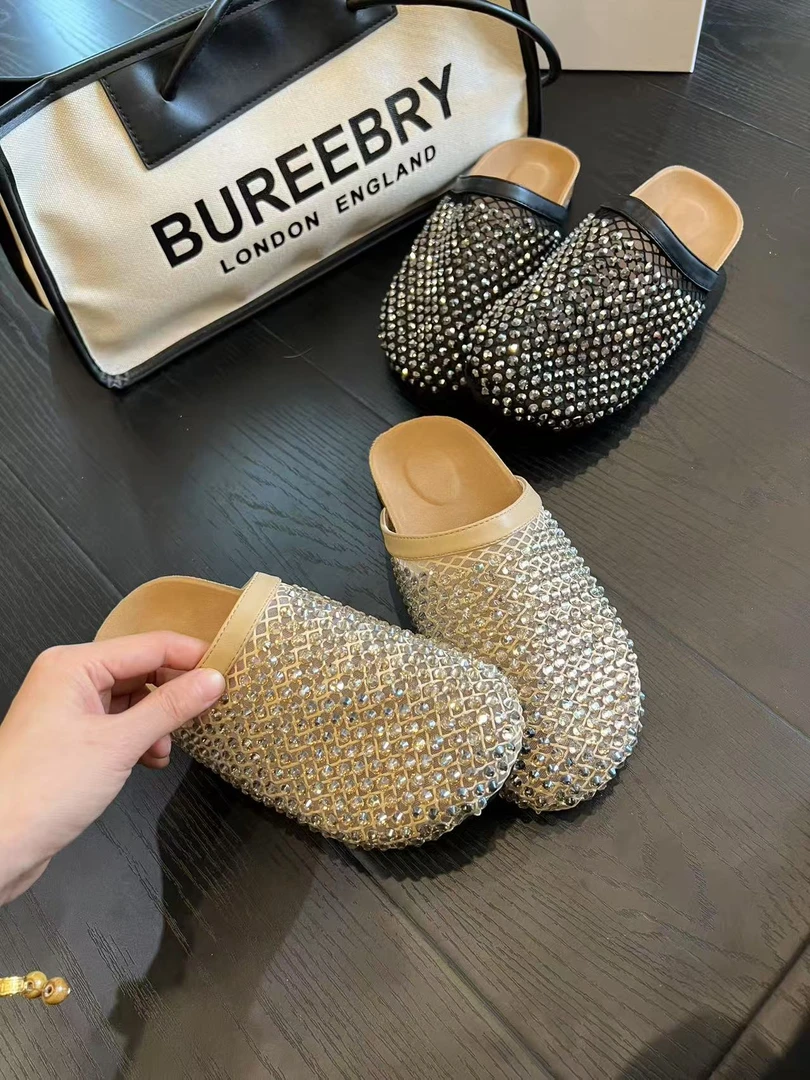 大金大码女鞋40-43时尚百搭亮闪闪钻面包头拖