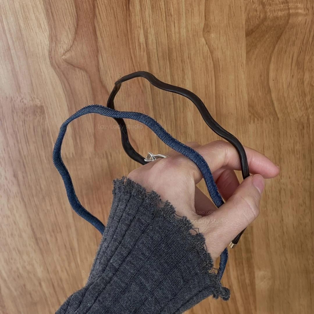 精致细款波浪牛仔发箍 Pu气质小头箍发卡 小众发饰女简约气质