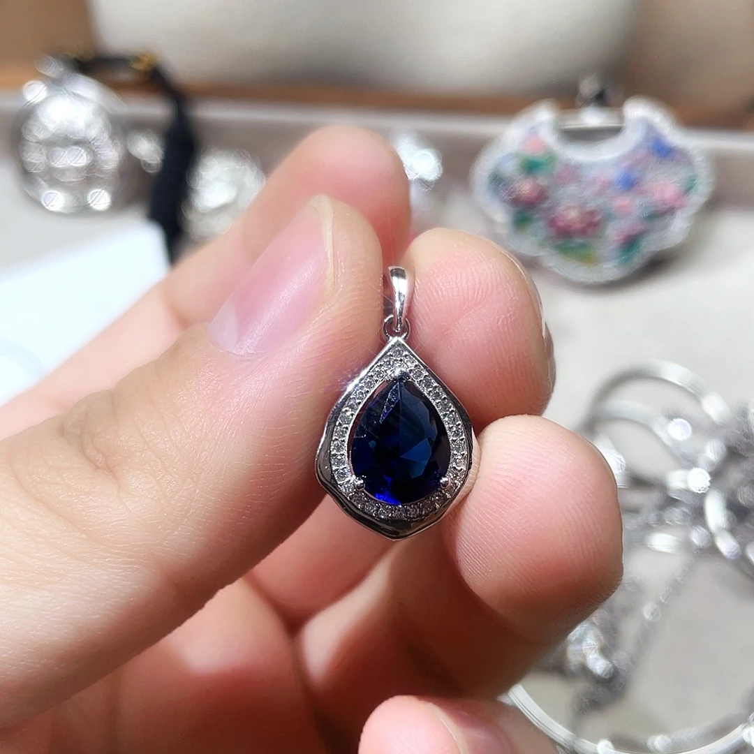 赏****坠链均925银锆石蓝色水滴