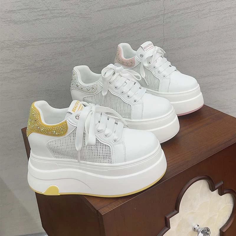 【春风得意】2025春夏透气网10CM增高厚底休闲鞋百搭女鞋6061