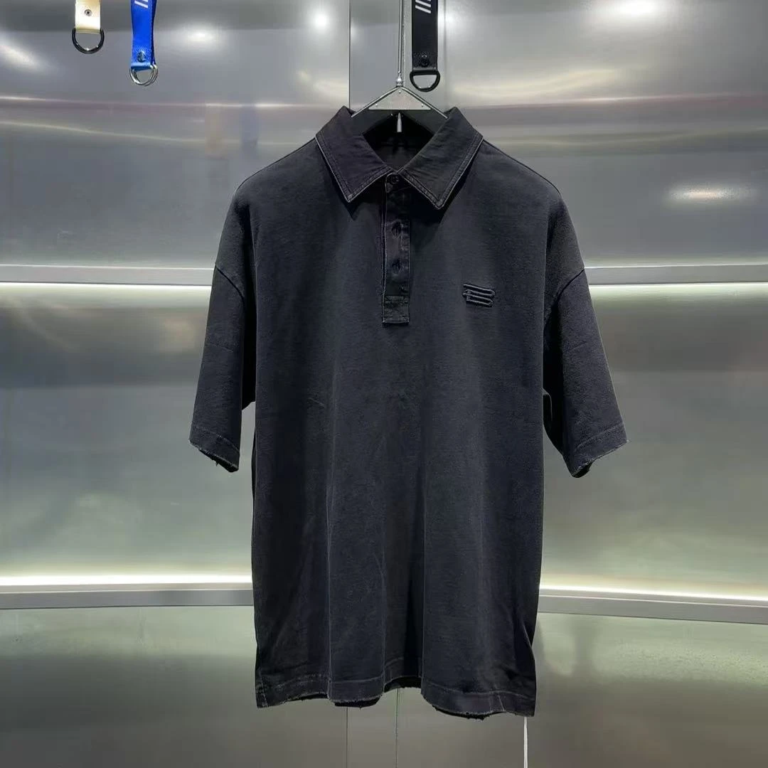 517 素劲2 潮牌重磅做旧磨破边POLO领T恤 T2086  CK