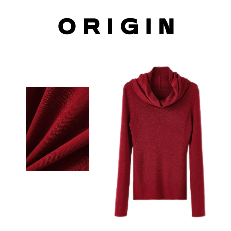 origin 美利诺羊毛简约气质显瘦一字肩两穿针织衫打底衫上衣