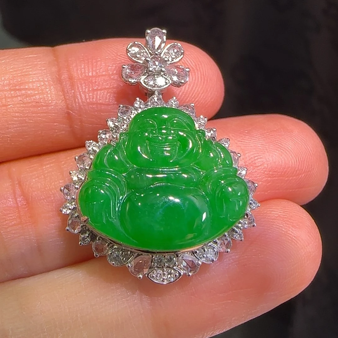 翡翠18K金镶嵌吊坠(不含链)