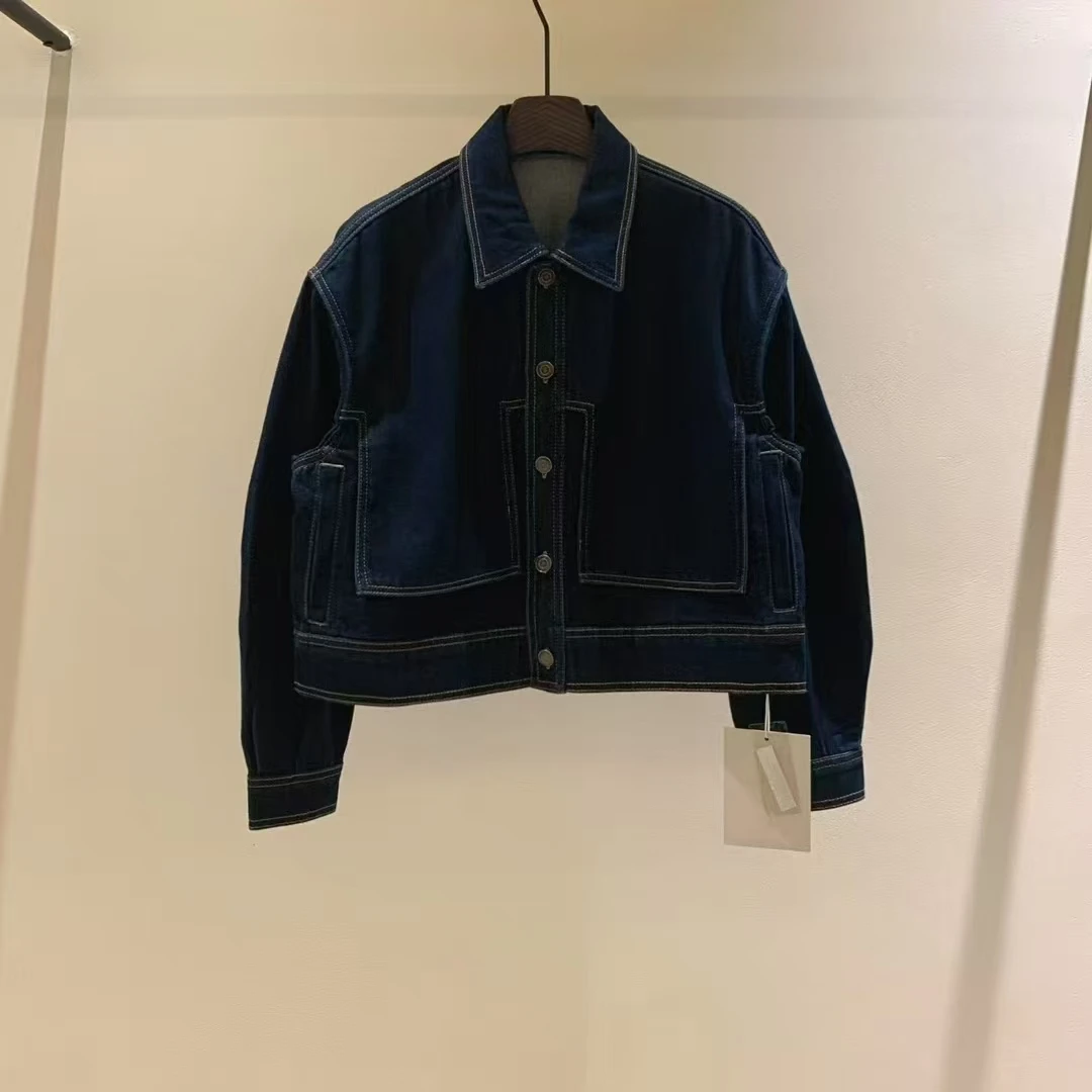 翻领宽松显瘦口袋复古时髦牛仔夹克外套女（X72628）